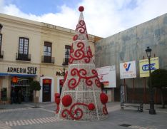 Este arbol de diez metros de altura ha sido colocado esta mañana en la Plaza de España. // CharryTV