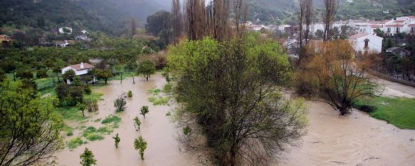 El posible desbordamiento del río Guadiaro mantiene en alerta a los vecinos de la Estación de Jimera. // Karl Smallman