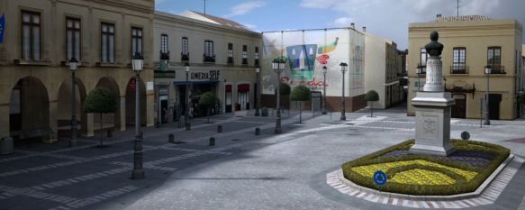 Imagen de la Plaza de España de Ronda en Gran Turismo 6, donde aparece el nuevo logo turístico de la ciudad. // Playstation