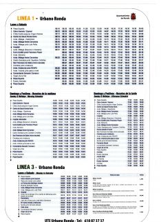 Itinerario y horarios de las líneas 1 y 3. // UTE Urbano de Ronda