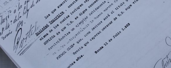 Instantánea del documento que atestigua que el C.D. Ronda es el equipo más antiguo de la provincia. // Manuel Guerrero