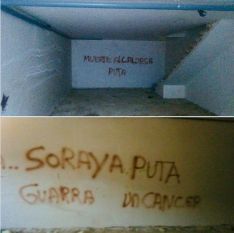 Imágenes de las pintadas en las que la regidora recibe amenazas y descalificaciones. // CharryTV