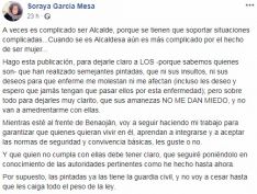 Soraya García respondía así a las pintadas en una publicación de su página de Facebook. // CharryTV