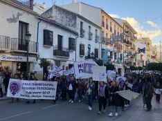 Manifestación feminista en la calle Virgen de la Paz que ha congregado a unas 250 personas, mayoritariamente mujeres. // CharryTV