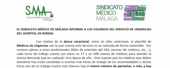 El Sindicato Médico advierte sobre la escasez de profesionales en Urgencias del Hospital, El responsable en Ronda del colectivo, Cristóbal Avilés, cuenta que el pasado sábado se produjeron amagos de agresiones a médicos ante los retrasos en la asistencia, 21 Aug 2019 - 18:38