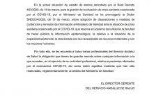 Fragmento del escrito difundido entre los sanitarios. // CharryTV