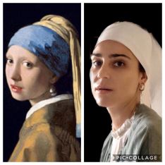Paula encarna en esta imagen a La joven de la perla de Johannes Vermeer. // Familia Gamero