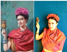 Maripaz es la pintora mexicana Frida Kahlo en su autorretrato con una mariposa.  // Familia Gamero