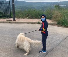 Un menor, paseando a su perro en las inmediaciones de su hogar // Santi Jurado