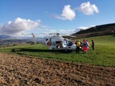 El herido ha sido trasladado al Hospital de Ronda en helicóptero tras sufrir una caída. // Consorcio Provincial de Bomberos