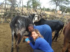 Ordeñar vacas, desgranar maíz o enseñar inglés, algunas de las funciones de la docente en el poblado tanzano. // Patricia Díaz