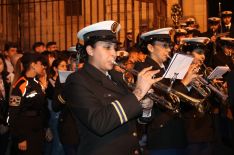 La Banda de Cornetas y Tambores Nuestra Señora de los Ángeles de Sevilla, que ha acompañado al paso de Misterio // CharryTV