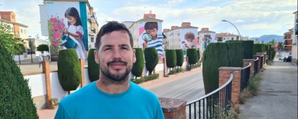 Kato concluye su proyecto de muralismo en Ronda, Pinta cuatro grafitis en la barriada de Las Sindicales con niños y Naturaleza como protagonistas y añade un quinto que muestra a un gato acostado en una maceta, 03 May 2023 - 10:18