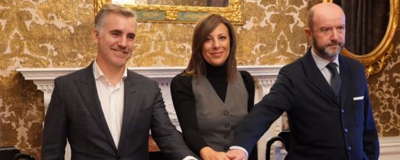 Esta mañana han comparecido ante la prensa el vicepresidente ejecutivo de Catalonia, Guillermo Vallet; la alcaldesa de Ronda, María de la Paz Fernández, y el representante de la Fundación Moctezuma, Ángel Vázquez // Ayuntamiento de Ronda