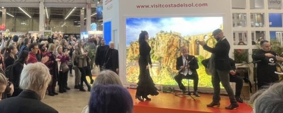 La imagen del Puente Nuevo preside el stand de Costa del Sol en Finlandia, Unos 850 expositores procedentes de 70 países participan hasta el domingo en la Matka Travel Fair, que se celebra en Helsinki, 19 Jan 2024 - 17:07