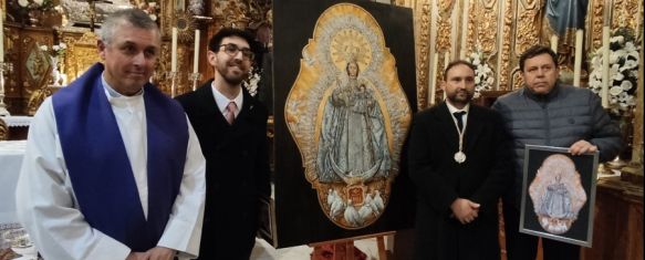 La Hermandad de la Pollinica presenta la gloria del palio de la Virgen de la Paloma, La obra, realizada por Alejandro Martín al óleo sobre pan de oro y plata, representa a la Virgen de la Paz, 26 Feb 2024 - 09:27