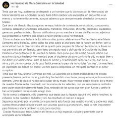 Texto completo que la Hermandad de María Santísima en la Soledad le ha dedicado al que ha sido su Hermano Mayor.  // CharryTV