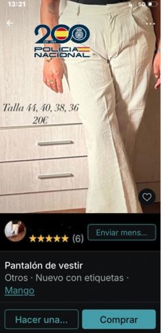 Los artículos se distribuían en una aplicación de compra-venta de prendas de segunda mano // Policía Nacional