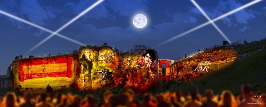 Recreación del espectáculo audiovisual en las cornisas del Tajo.