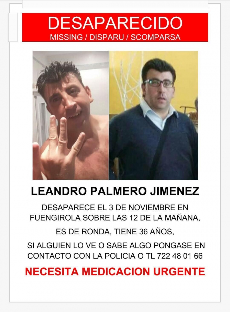 La familia pide a quienes den con Leandro que contacten con el teléfono 112 o 091 ante la necesidad de medicación urgente del joven.