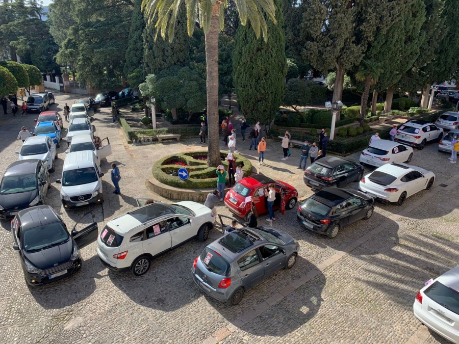 Los manifestantes se han congregado en la Plaza Duquesa de Parcent para reclamar ayudas directas al equipo de gobierno local.