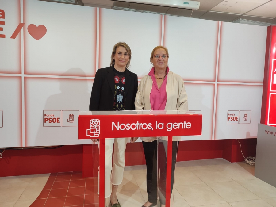Isabel Aguilera y Paloma Alonso en la sede local del PSOE