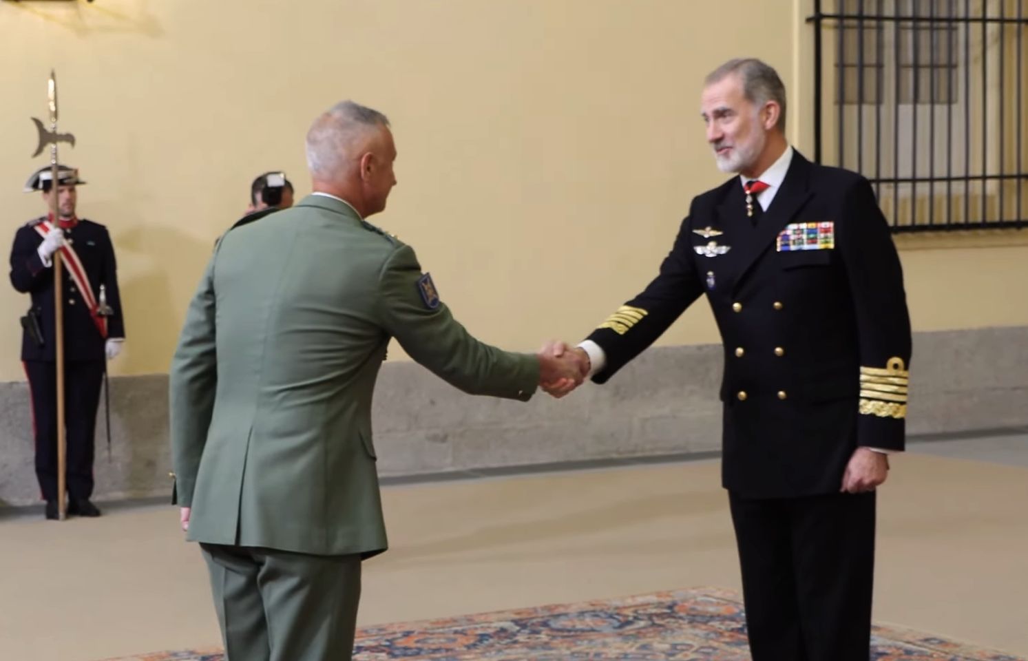El coronel Sánchez, durante la audiencia militar celebrada este mediodía en el Palacio Real de El Pardo.