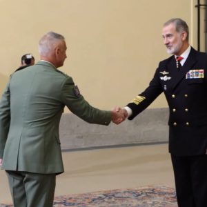 El coronel Sánchez, durante la audiencia militar celebrada este mediodía en el Palacio Real de El Pardo.