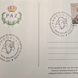 El matasellos en la postal publicada por la Hermandad de la Paz con motivo de esta efeméride