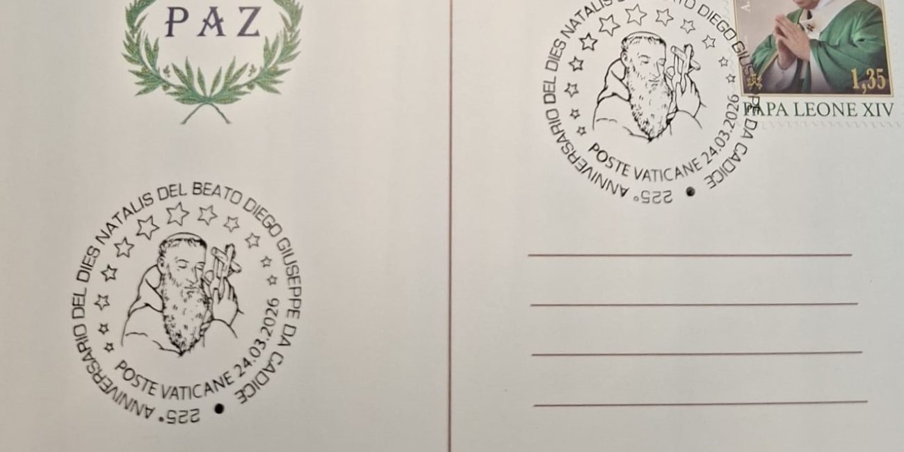 El matasellos en la postal publicada por la Hermandad de la Paz con motivo de esta efeméride