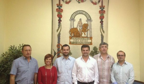 Alcaldes de las ELAs con el director general de la Administración Local de la Junta tras la reunión.