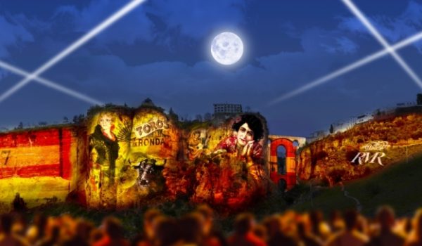 Recreación del espectáculo audiovisual en las cornisas del Tajo.