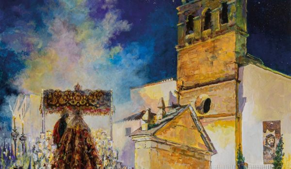 Nuestra Señora de los Dolores durante la procesión del Jueves Santo protagoniza el cartel anunciador de la Semana Santa de Ronda.