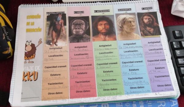 Los alumnos envían a sus profesores sus trabajos desde casa, en concreto este analiza las características de los homínidos.