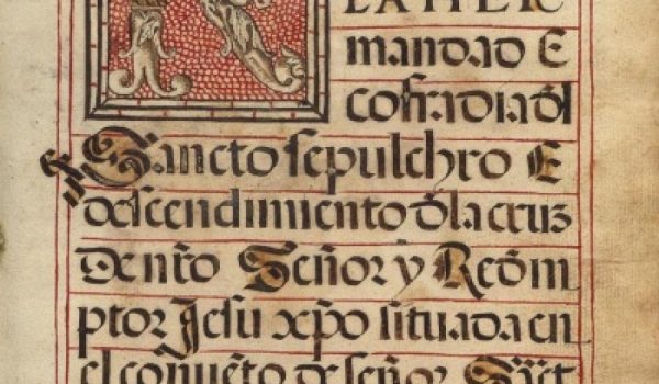 Portada de la Reglas de la Hermandad e Cofradía de Santo Sepulcro e descendimiento de la Cruz de Ntro. Señor y Redentor Jesucristo, Ronda 1574.