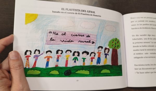El Flautista de Hamelin se transforma en un mendigo que protesta por el cierre de oficinas bancarias en los pequeños pueblos de la Serranía de Ronda.
