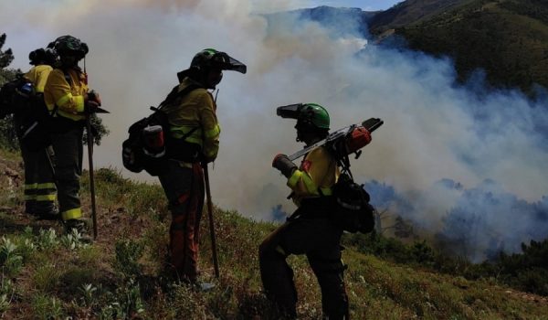 Los bomberos forestales han debido esquivar durante la noche desprendimiento de piedras.