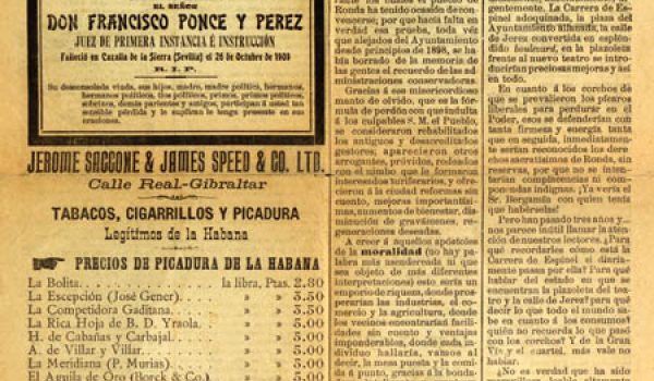 El periódico "El Liberal Rondeño" de 1909 será parte de la muestra