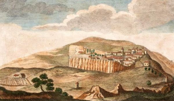 «West View of the City of Ronda, taken from the Mountains & drawn by Fra. Carter in the Year 1771». Grabado de P. Mazell a partir de dibujo de F. Carter, iluminado a mano.